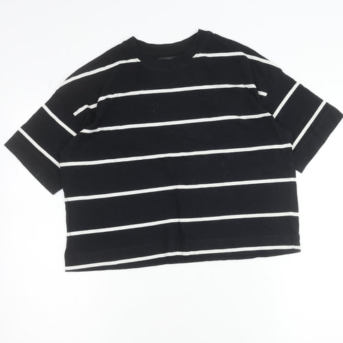 Next Womens Black White Striped Cotton T-Shirt Size 6 Short Sleeve