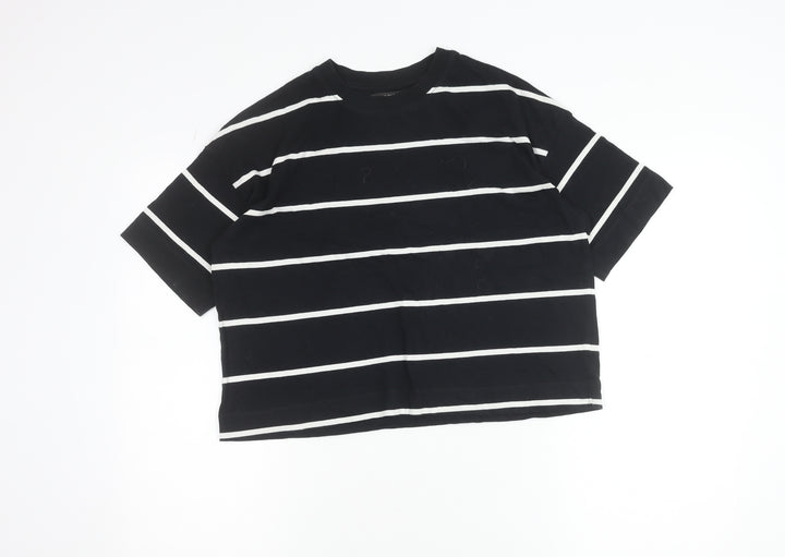 Next Womens Black White Striped Cotton T-Shirt Size 6 Short Sleeve