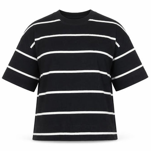 Next Womens Black White Striped Cotton T-Shirt Size 6 Short Sleeve