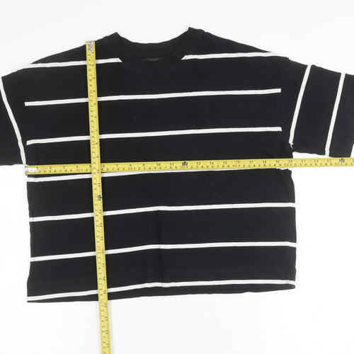 Next Womens Black White Striped Cotton T-Shirt Size 6 Short Sleeve