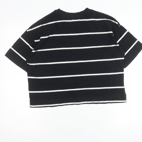 Next Womens Black White Striped Cotton T-Shirt Size 6 Short Sleeve