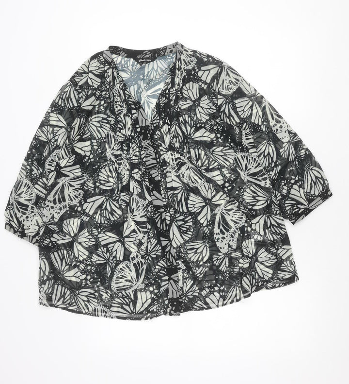 Kaleidoscope Womens Black Butterfly Print Tunic Blouse Size 12