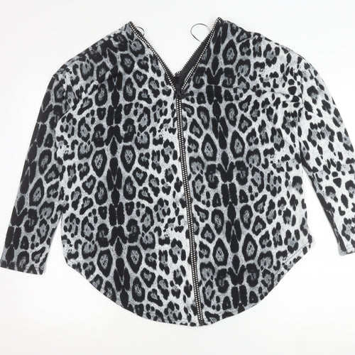 Quiz Women’s Black Animal Print Tunic Blouse M 3/4 Sleeve V-Neck Zip