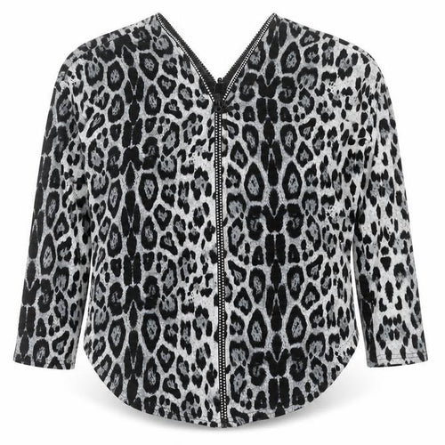 Quiz Women’s Black Animal Print Tunic Blouse M 3/4 Sleeve V-Neck Zip