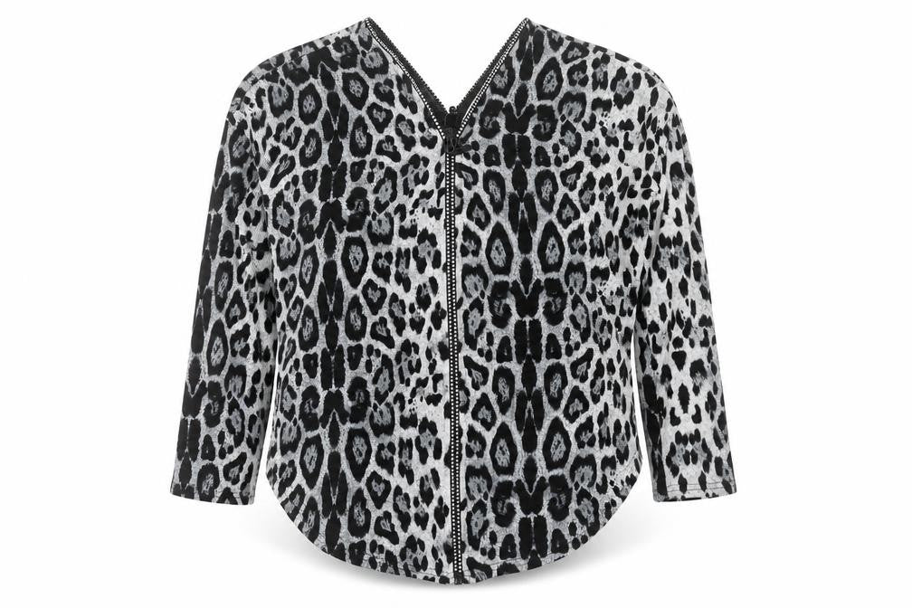 Quiz Women’s Black Animal Print Tunic Blouse M 3/4 Sleeve V-Neck Zip