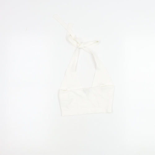 Bershka Womens White Halter Cropped Tank Top M Knit Butterfly Detail