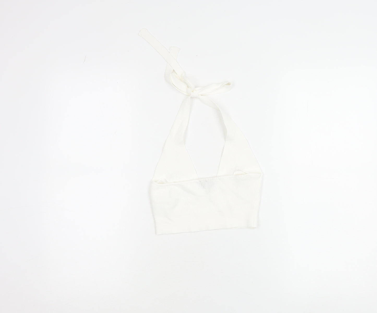 Bershka Womens White Halter Cropped Tank Top M Knit Butterfly Detail