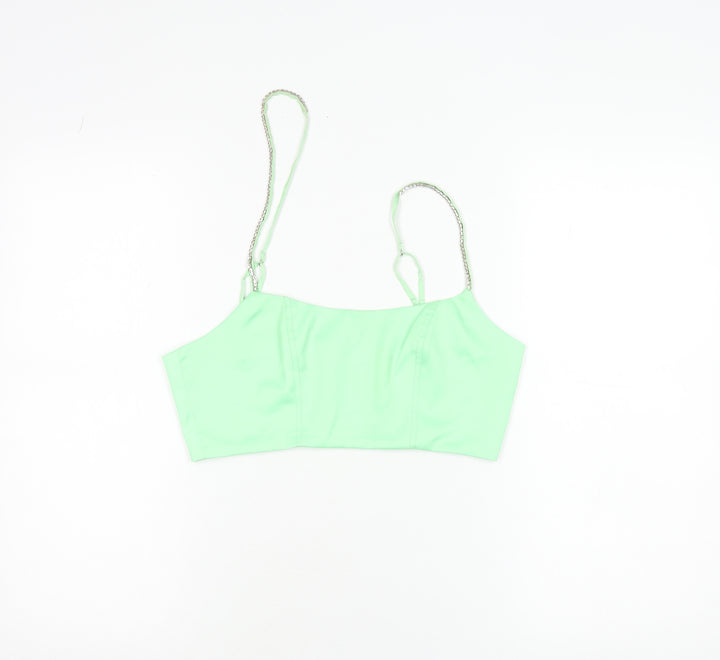 Oh Polly Womens Green Size 10 Cropped Satin Zip Tank Top