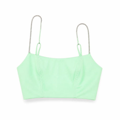 Oh Polly Womens Green Size 10 Cropped Satin Zip Tank Top