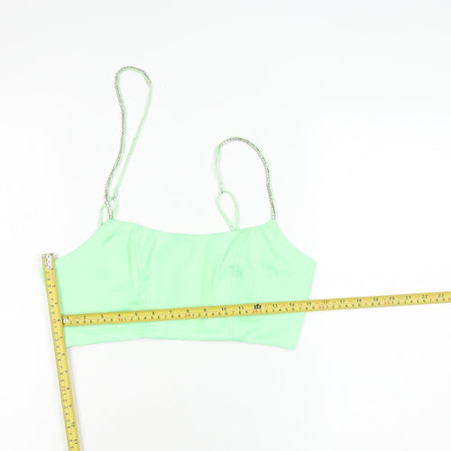 Oh Polly Womens Green Size 10 Cropped Satin Zip Tank Top