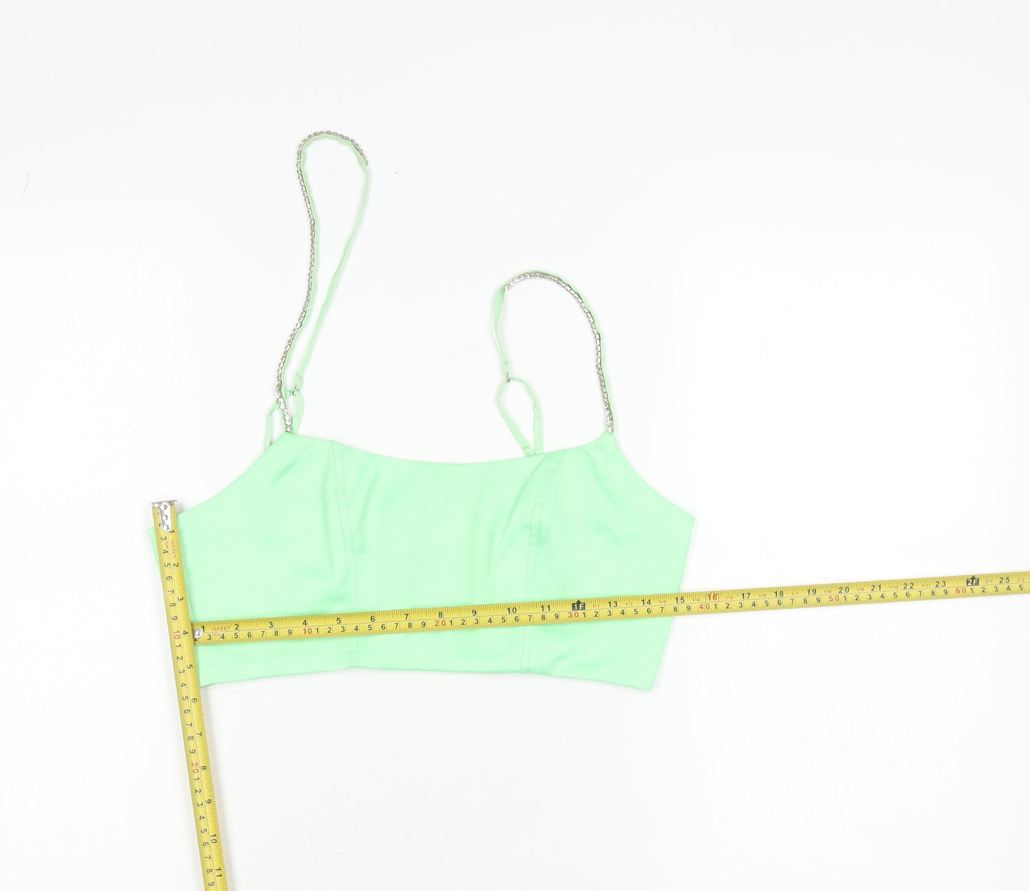 Oh Polly Womens Green Size 10 Cropped Satin Zip Tank Top