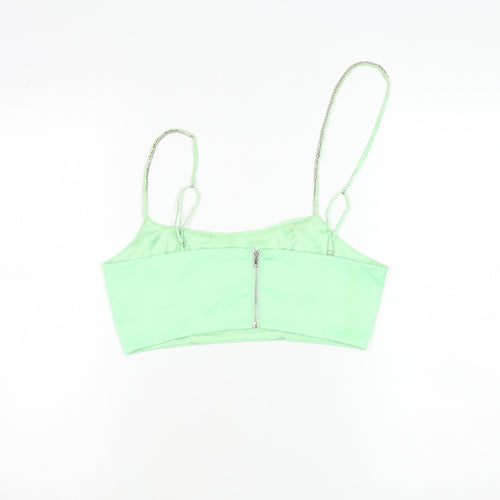 Oh Polly Womens Green Size 10 Cropped Satin Zip Tank Top