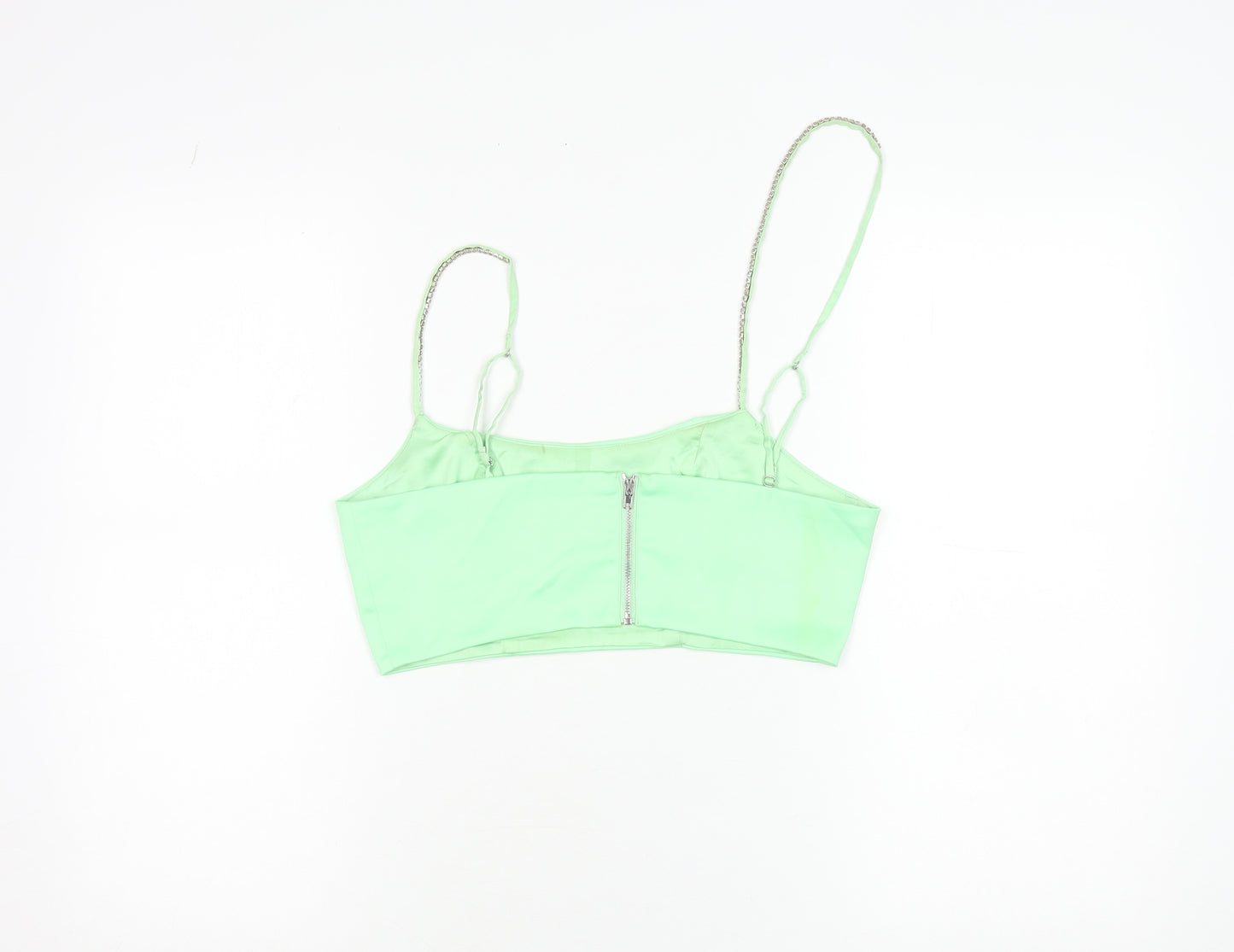 Oh Polly Womens Green Size 10 Cropped Satin Zip Tank Top