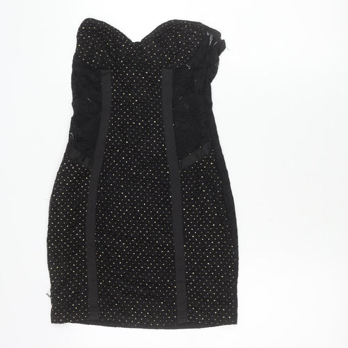 Naanaa Womens Black Strapless Sweetheart Lace Bodycon Dress Size 8