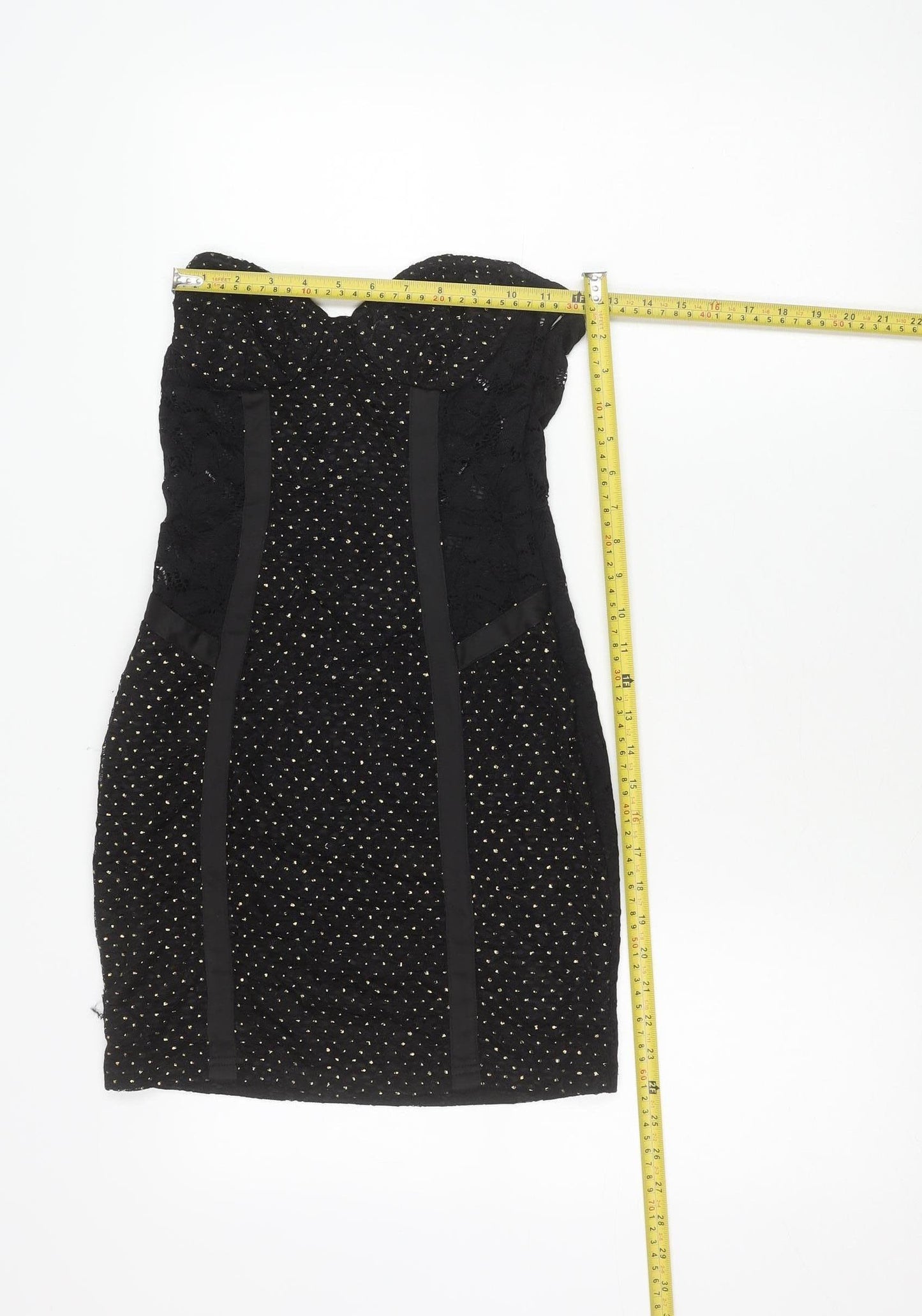 Naanaa Womens Black Strapless Sweetheart Lace Bodycon Dress Size 8