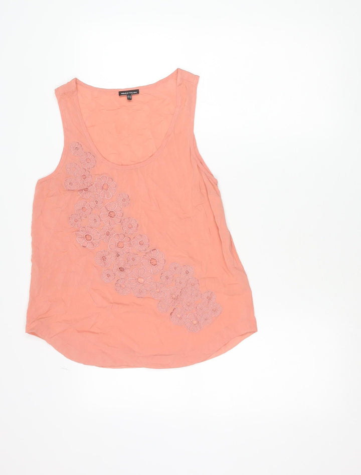 Warehouse Womens Pink Floral Embroidered Tank Top Size 12