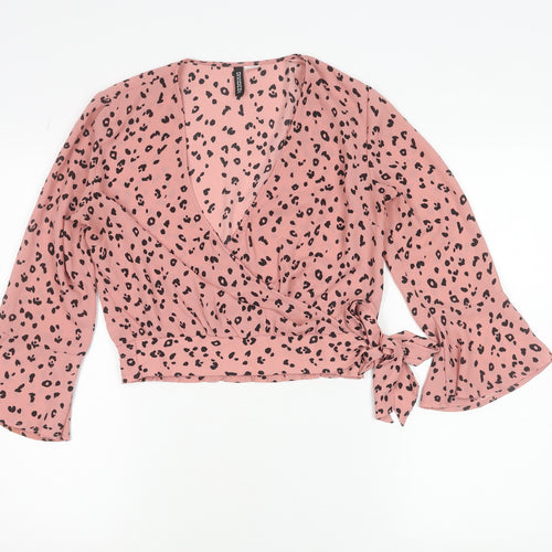 H&M Divided Women’s Pink Animal Print Wrap Blouse Top Size 8