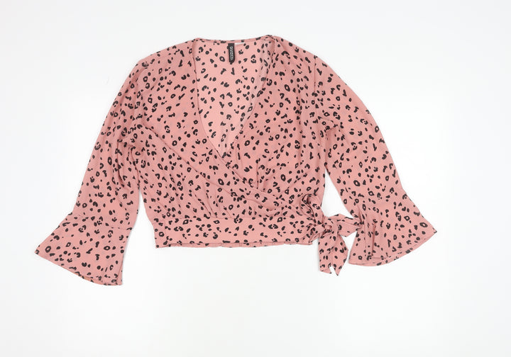 H&M Divided Women’s Pink Animal Print Wrap Blouse Top Size 8