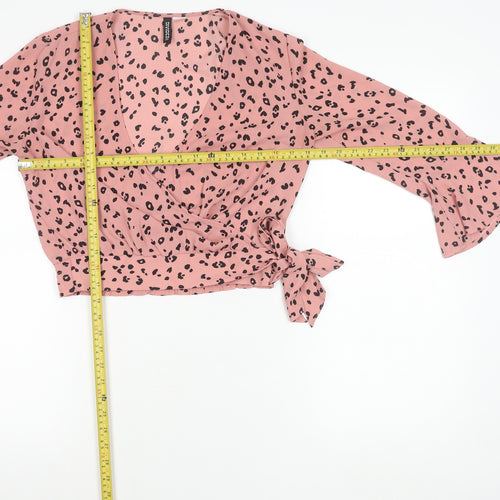 H&M Divided Women’s Pink Animal Print Wrap Blouse Top Size 8