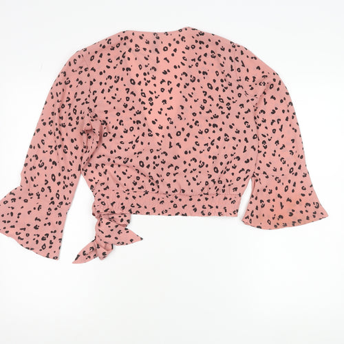 H&M Divided Women’s Pink Animal Print Wrap Blouse Top Size 8