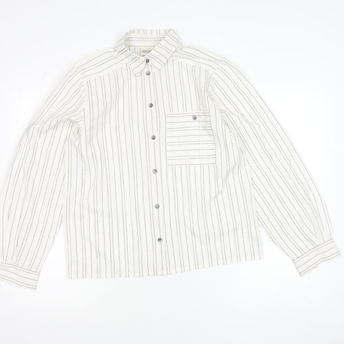 Richards Womens White Striped Button-Up Shirt Size 12 Long Sleeve