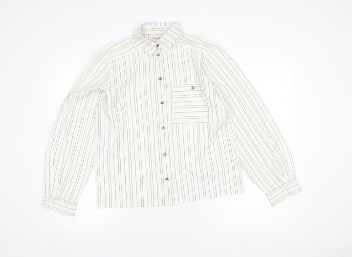 Richards Womens White Striped Button-Up Shirt Size 12 Long Sleeve