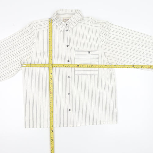 Richards Womens White Striped Button-Up Shirt Size 12 Long Sleeve