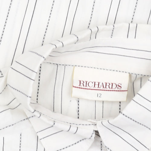 Richards Womens White Striped Button-Up Shirt Size 12 Long Sleeve