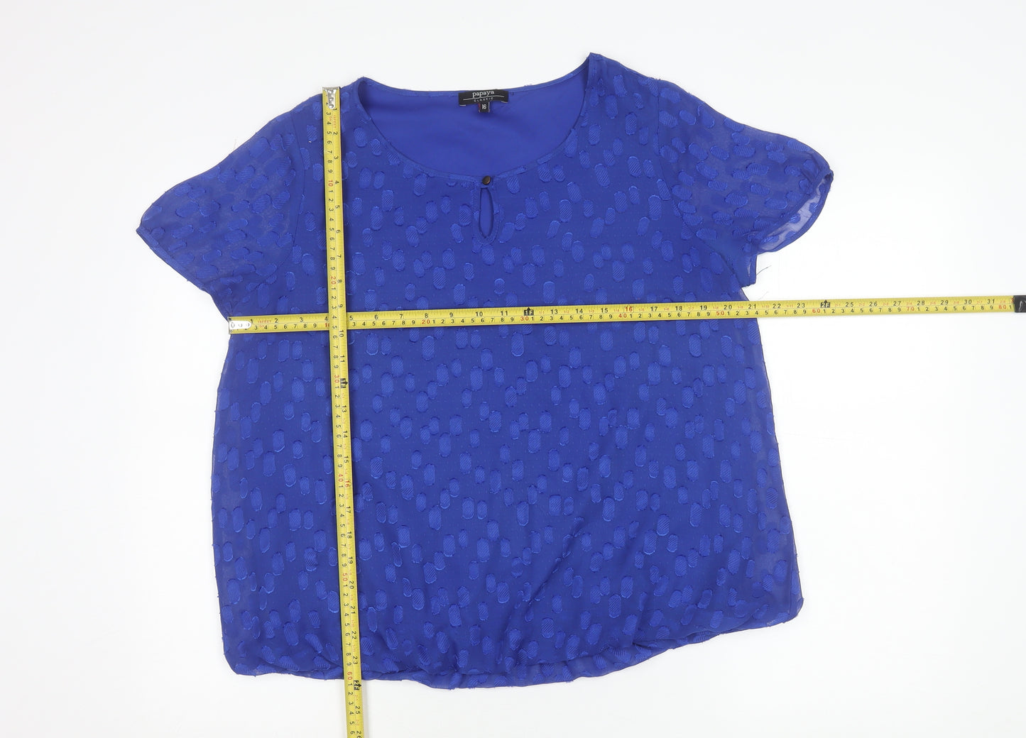 Papaya Women’s Blue Polka Dot Blouse Size 16 Short Sleeve