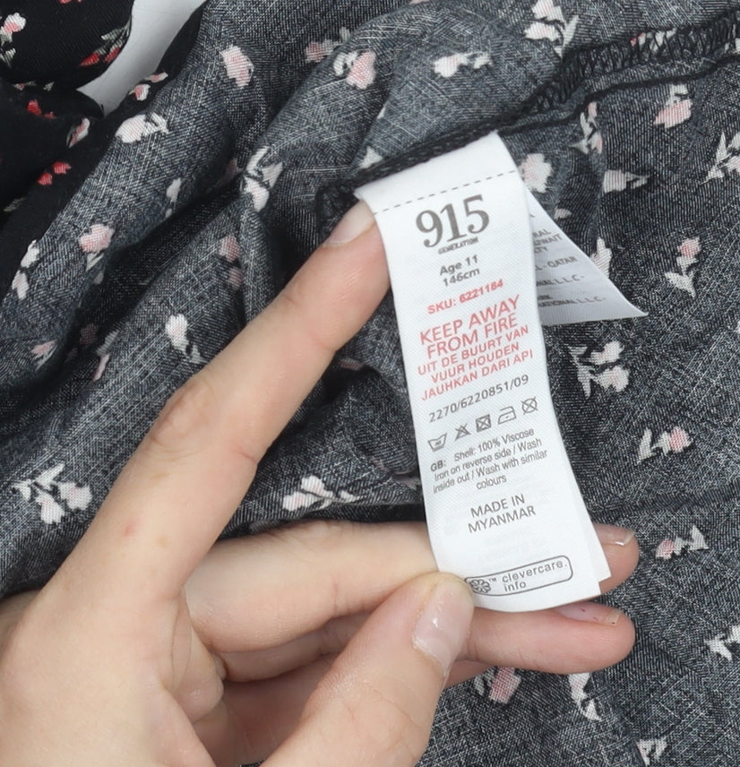 New Look Girls Black Floral Skater Dress Age 11 146cm Sleeveless Summer