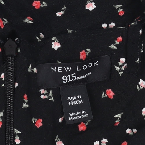 New Look Girls Black Floral Skater Dress Age 11 146cm Sleeveless Summer