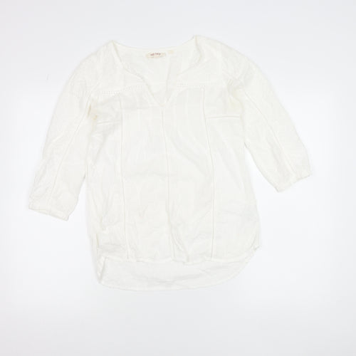 Fat Face Women’s White Cotton Tunic Blouse UK 6 V-Neck 3/4 Sleeve