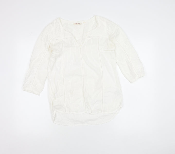 Fat Face Women’s White Cotton Tunic Blouse UK 6 V-Neck 3/4 Sleeve