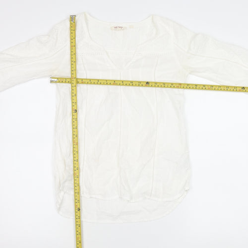 Fat Face Women’s White Cotton Tunic Blouse UK 6 V-Neck 3/4 Sleeve