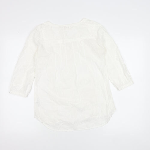 Fat Face Women’s White Cotton Tunic Blouse UK 6 V-Neck 3/4 Sleeve
