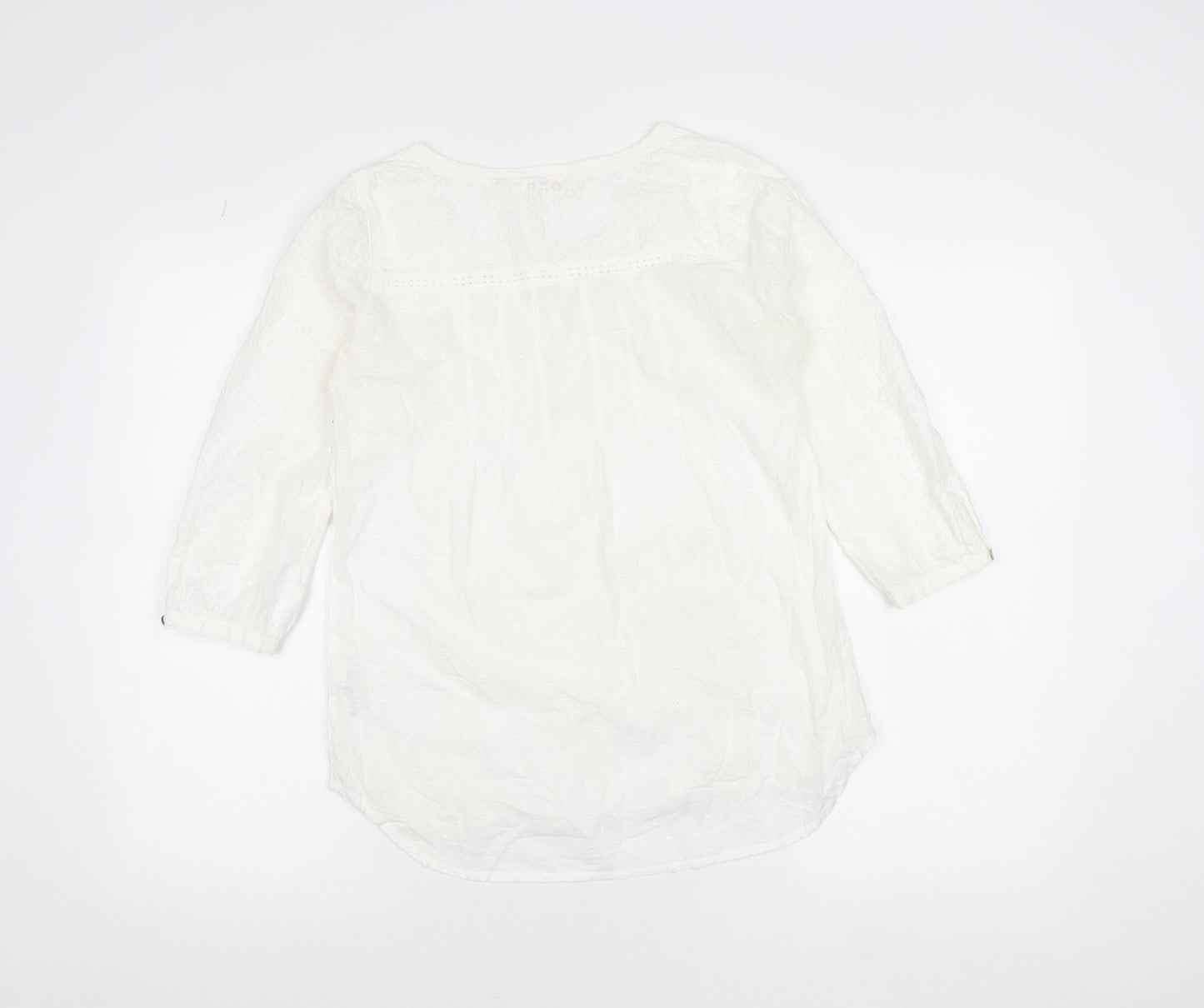Fat Face Women’s White Cotton Tunic Blouse UK 6 V-Neck 3/4 Sleeve
