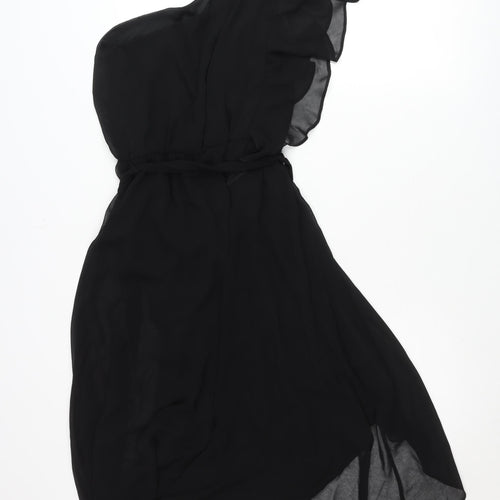 Dorothy Perkins Women’s Black Strapless Hi-Low Chiffon Dress Size 10