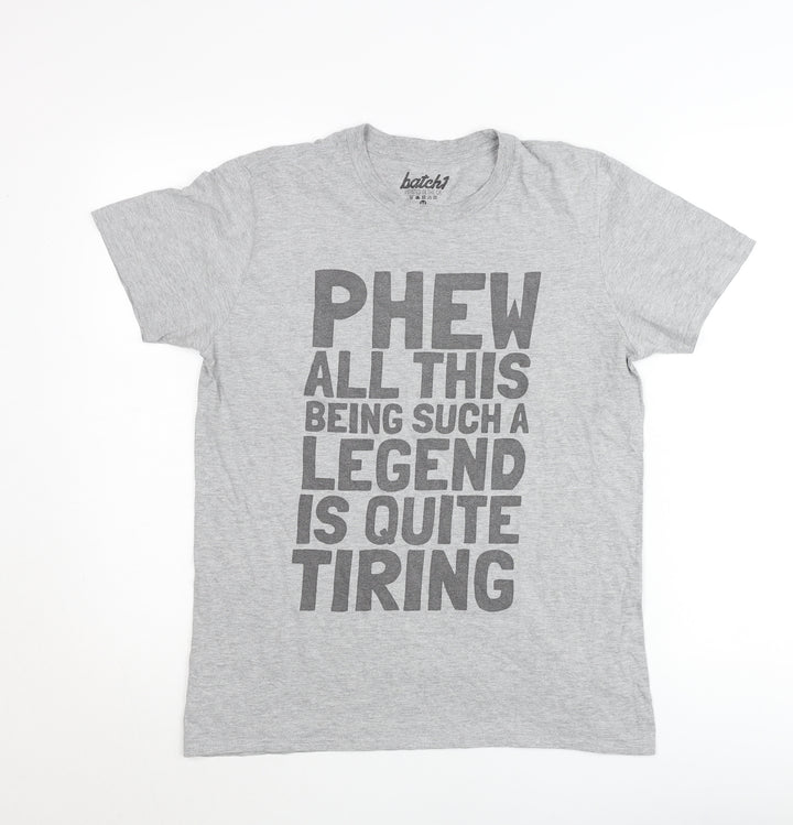 Batch1 Men's Grey Funny Quote Graphic T-Shirt Size M