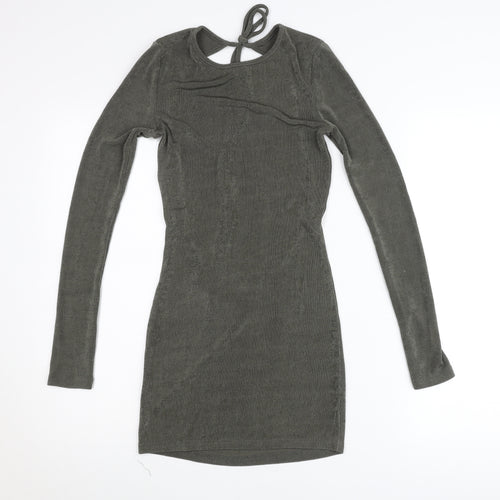 Edited Women’s Green Bodycon Mini Dress Size S Long Sleeve Backless