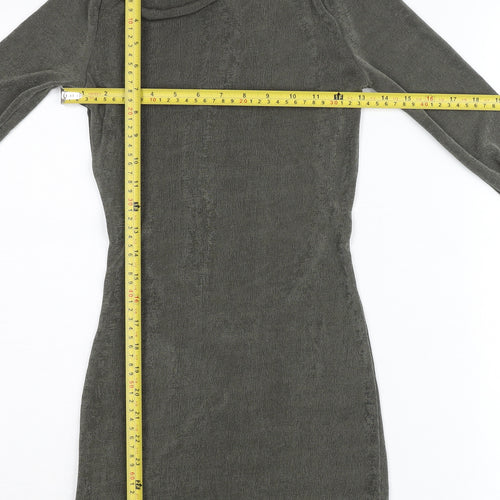 Edited Women’s Green Bodycon Mini Dress Size S Long Sleeve Backless
