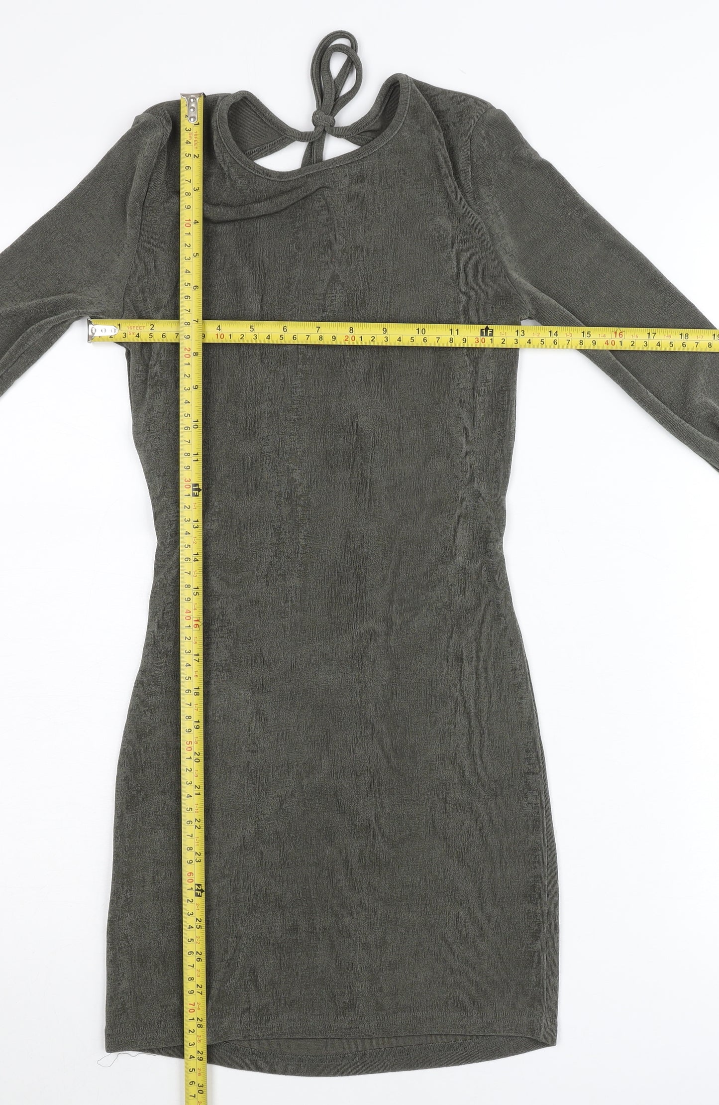 Edited Women’s Green Bodycon Mini Dress Size S Long Sleeve Backless