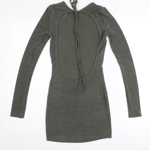 Edited Women’s Green Bodycon Mini Dress Size S Long Sleeve Backless