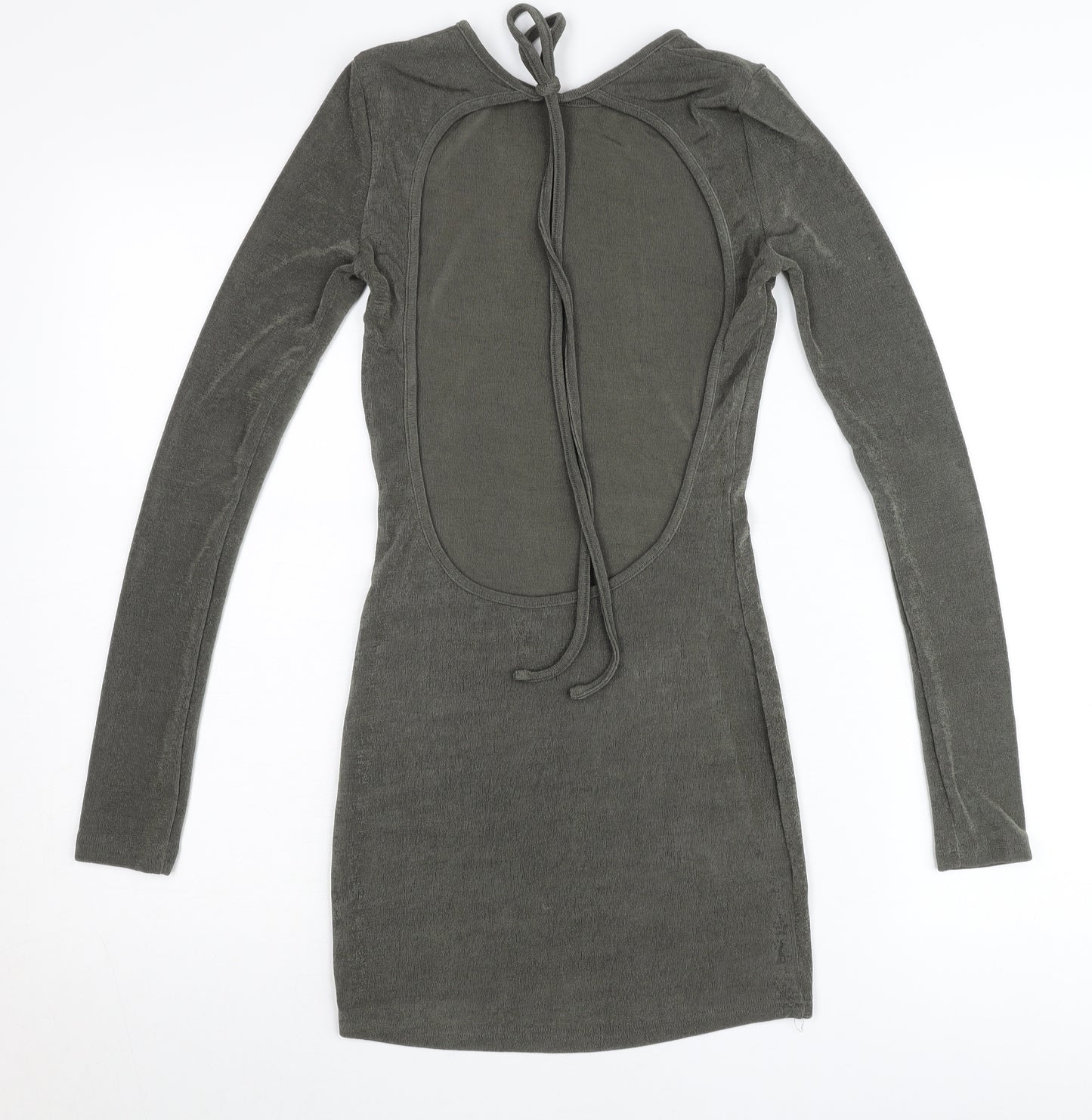 Edited Women’s Green Bodycon Mini Dress Size S Long Sleeve Backless