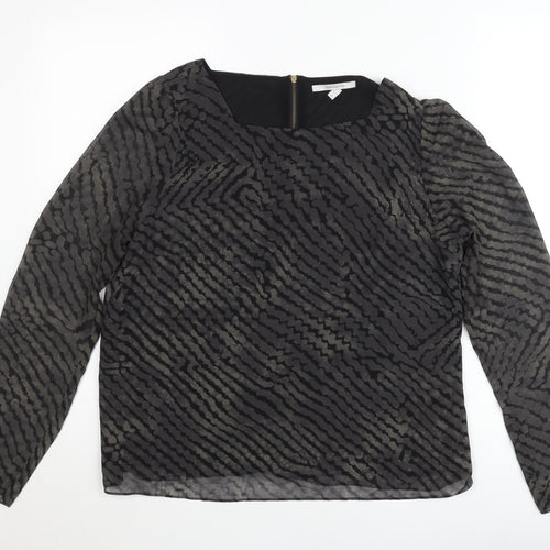 Sud Express Womens Black Geometric Sheer Chiffon Blouse Size L
