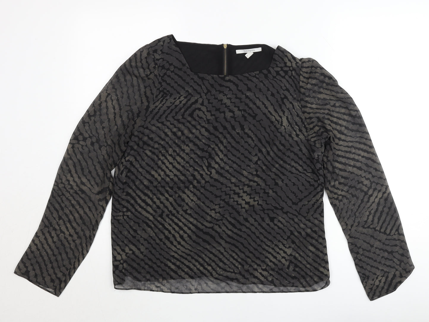 Sud Express Womens Black Geometric Sheer Chiffon Blouse Size L