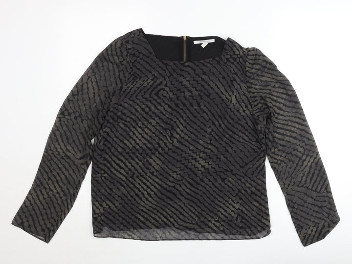 Sud Express Womens Black Geometric Sheer Chiffon Blouse Size L