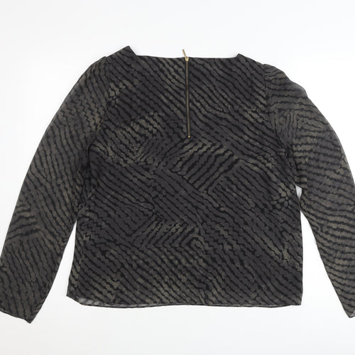 Sud Express Womens Black Geometric Sheer Chiffon Blouse Size L