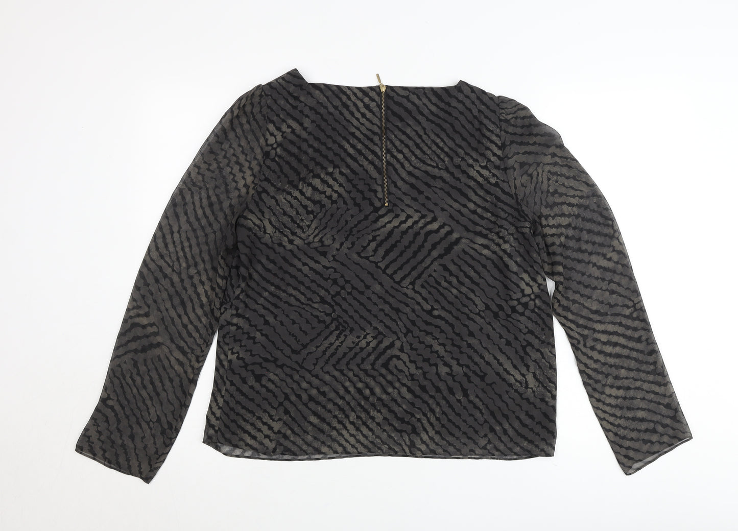 Sud Express Womens Black Geometric Sheer Chiffon Blouse Size L