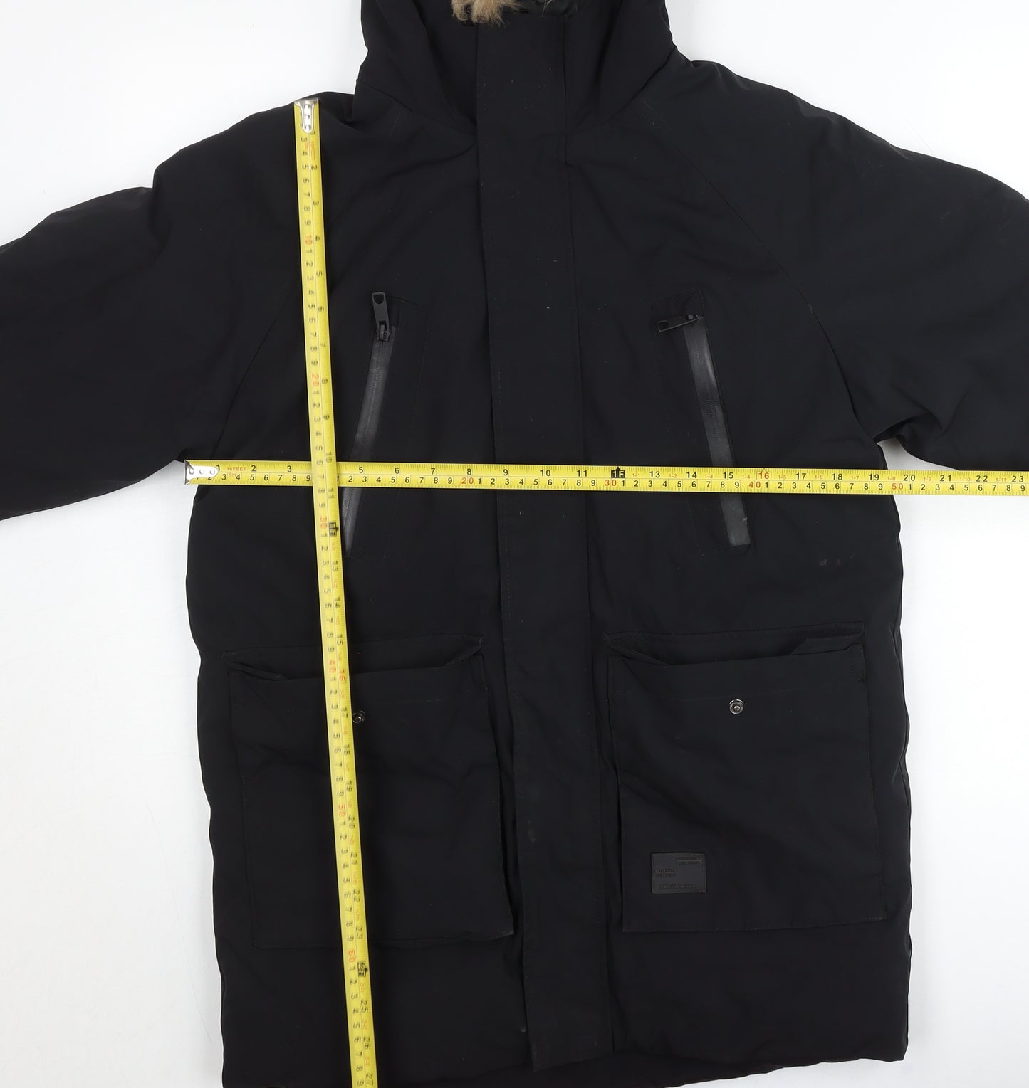 Zara Teens Black Parka Jacket with Hood Fur Trim Size 164