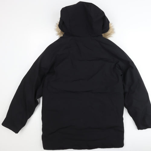 Zara Teens Black Parka Jacket with Hood Fur Trim Size 164